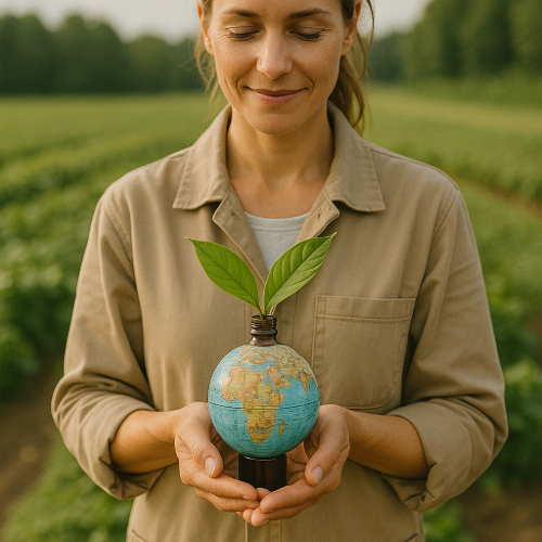 Frau die kleinen Globus hält, Umwelt